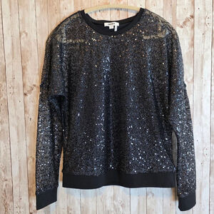 Women's DKNY Black Sequin Crew Neck Sweater Top S